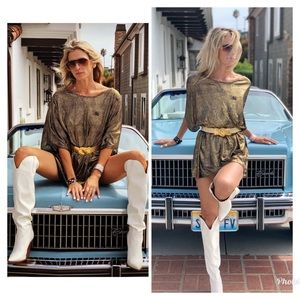 Vintage 70s Disco Slinky Gold Lame tunic dress